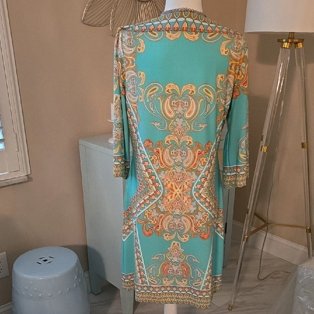 Haani Turquoise and Orange Midi Dress - Picture 3 of 5